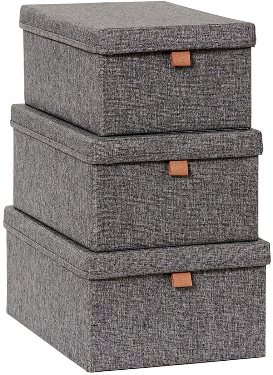 Ibenzoa® Stijlvolle en Functionele Set van 3 Opbergdozen met Deksel in Grijs, Hoogwaardige Stof