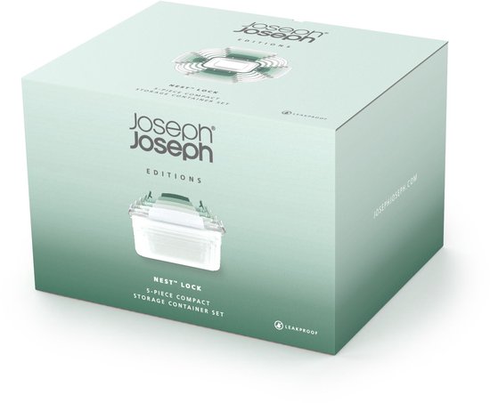 Boîte d'emballage Joseph Joseph Nest Lock, set de 5 boîtes de conservation compactes, tons verts doux.