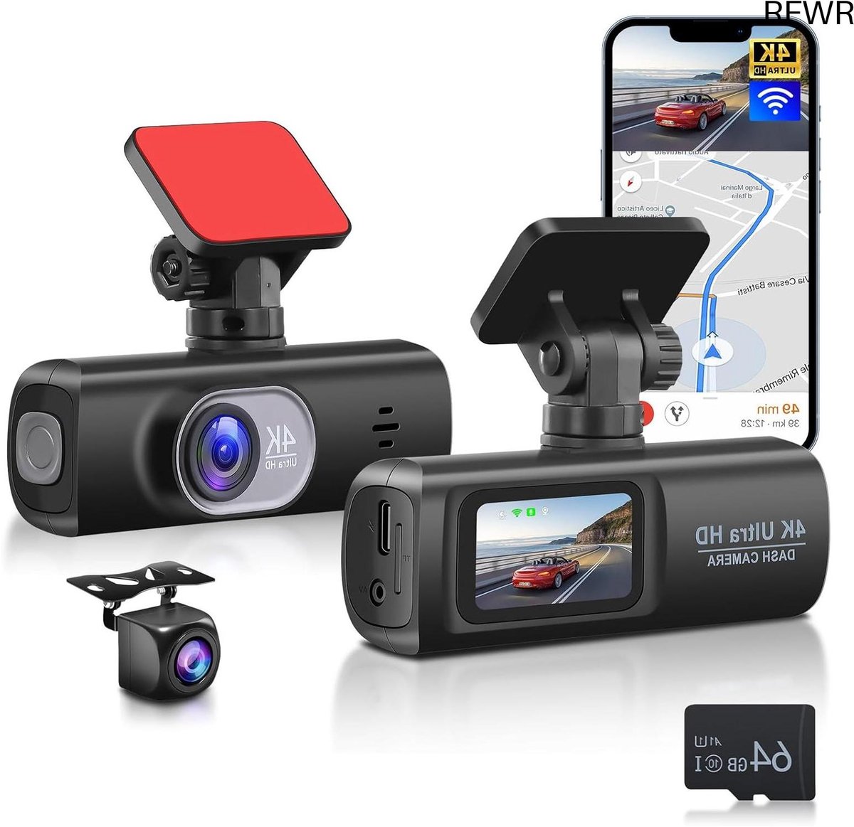 RFWR® Dual Dashcam voor Voorkant en Interieur van de Auto met 64GB Kaart