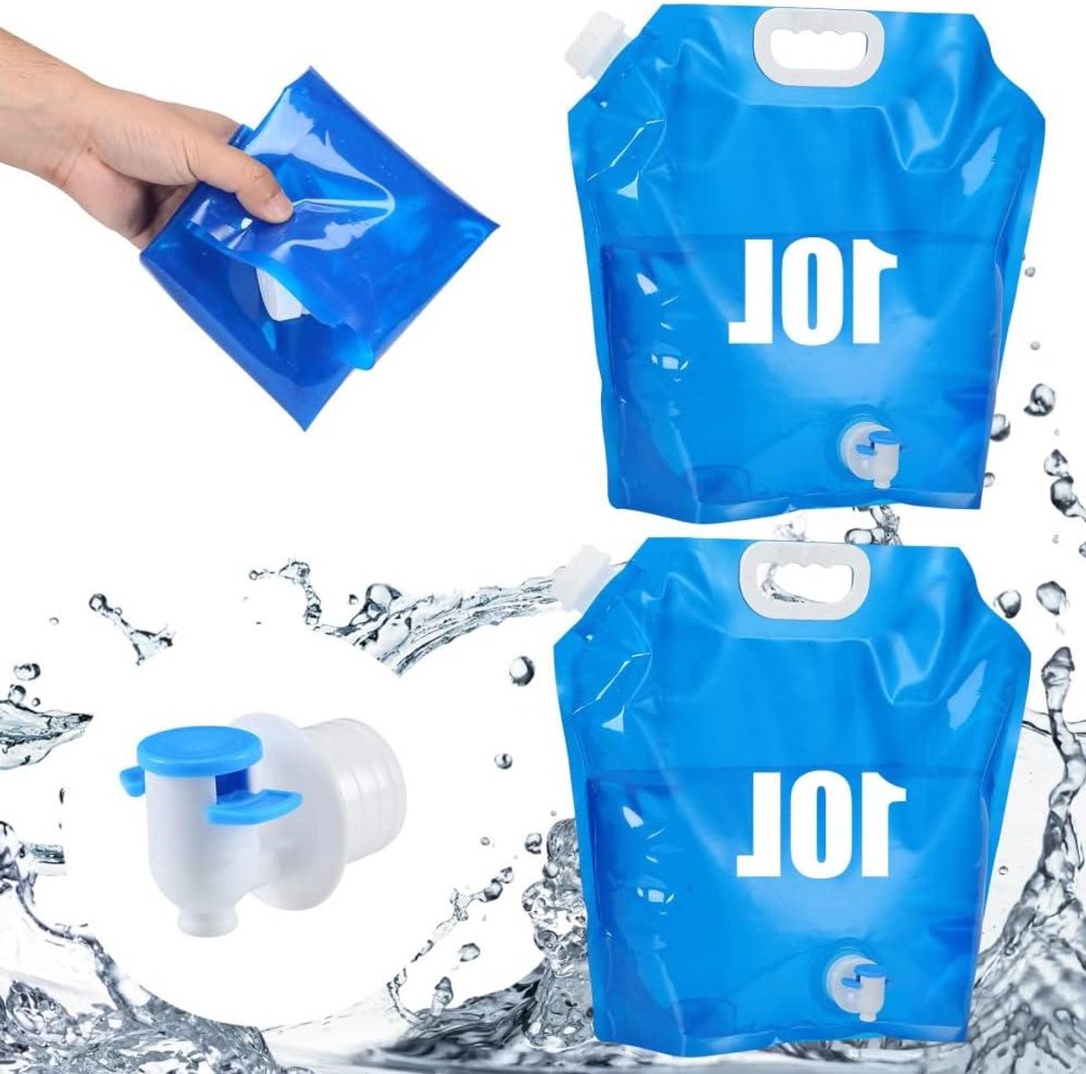 - 2 Stuks Noodwaterzakken voor Camping - Draagbare Wateropslag met Kraan - Camping en Wandelen Essentieel - 10L Capactiteit