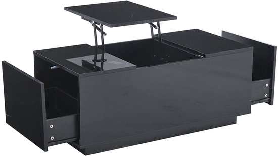 Verstelbare opklapbare salontafel 100x50x47 cm 4 lades hydraulische wieltjes