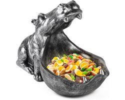 Scale Hippo Resin Key Holder Figure - Large Mouth Hippo Statue Table Decoration - Modern Key Bowl voor Hallway - Living Room - Office - Geschenken - Decoratie - Zilver - Klein