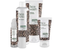 Australian Bodycare Anti–Puistjes pakket met Tea Tree Olie - Gezichtsverzorgingsset bevat een gezichtsreiniger 100ml + Tonic 150ml + Crème 50ml + Anti-puistjes stick 9ml - Perfecte combinatie van producten tegen jeugdpuistjes en onzuiverheden