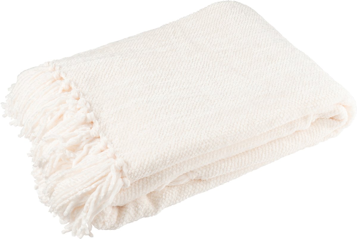 J-Line deken Chenille - polyester - wit