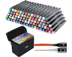 Set van 80 gekleurde markeerstiften - Ideaal voor studenten en kunstenaars - Twin Tip designmarkeerset met vettige kleuren - Voor school en tekenwerk - Met graffiti looks.