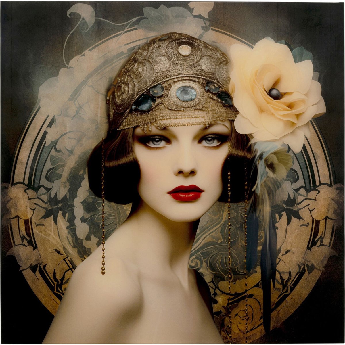 Wandfoto retro vrouw 100x100cm Kare Design
