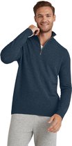 FALKE Luxury Classic Halfzip hoge kwaliteit elegant kasjmier trui heren blauw - maat L