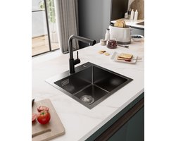 SOFETIY MAX spoelbakken 45 x 45 cm - Vierkante RVS Geborstelde Wasbak - 1 Bak Keukenwasbak voor Inbouw - of Bovenmontage