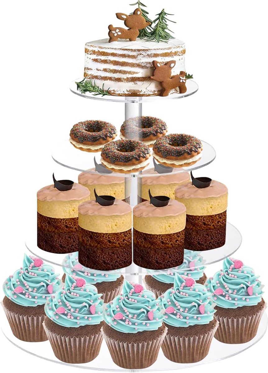 Acryl Cake Stand 4 Lagen voor Bruiloft en Verjaardagsfeest