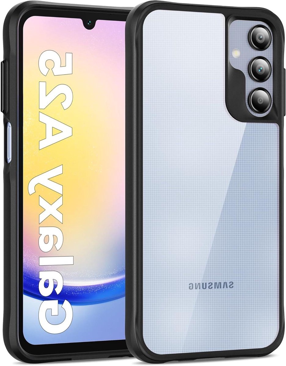 Beschermhoes voor Samsung Galaxy A25 5G - Anti-vergeling - Stootvast - Krasbestendig - Transparant - Harde achterkant - Lichtzwart - Duurzame bescherming