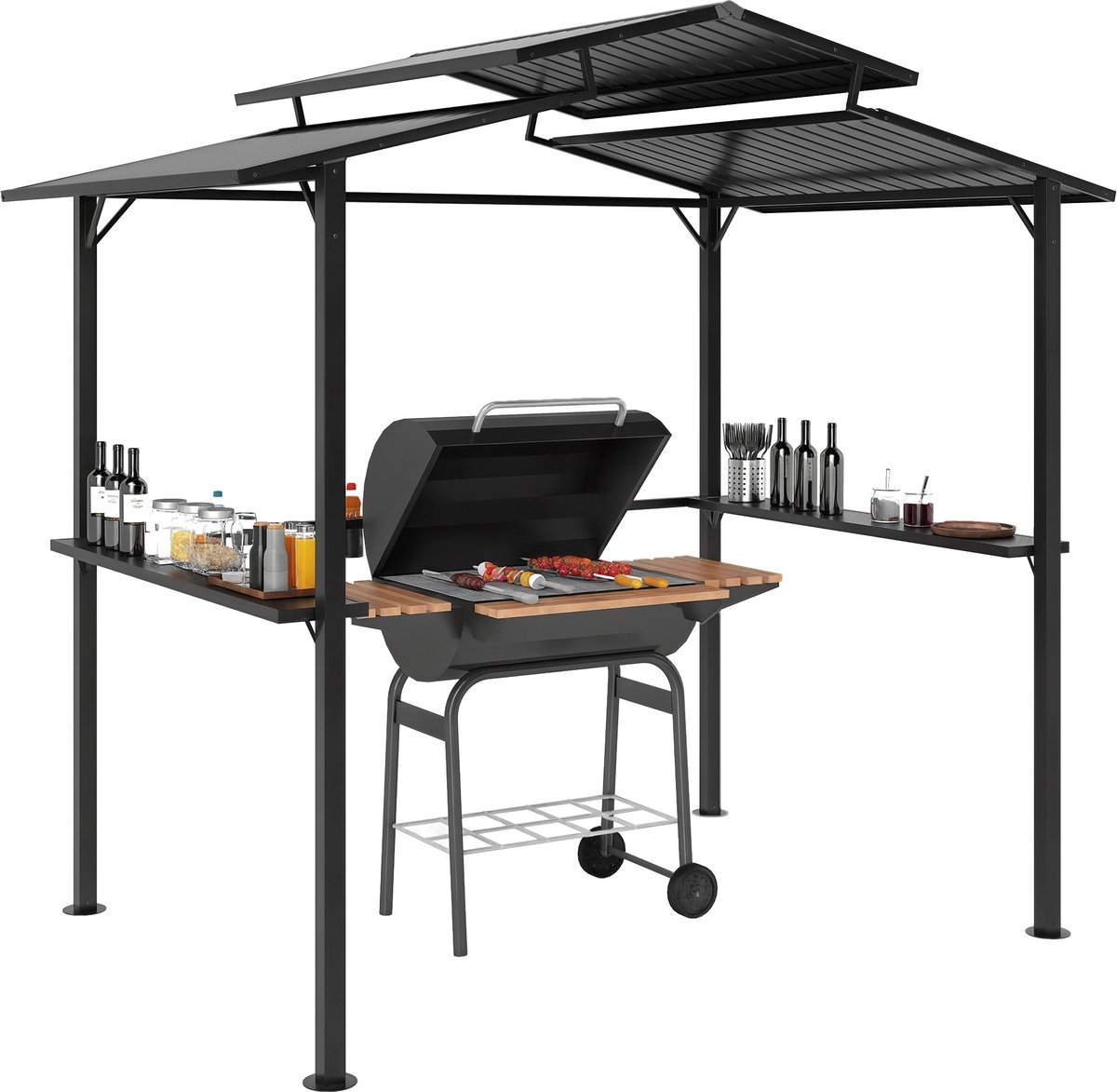 Outsunny-Grillpavillon-Metall-250L x 160B x 250H cm-Schwarz