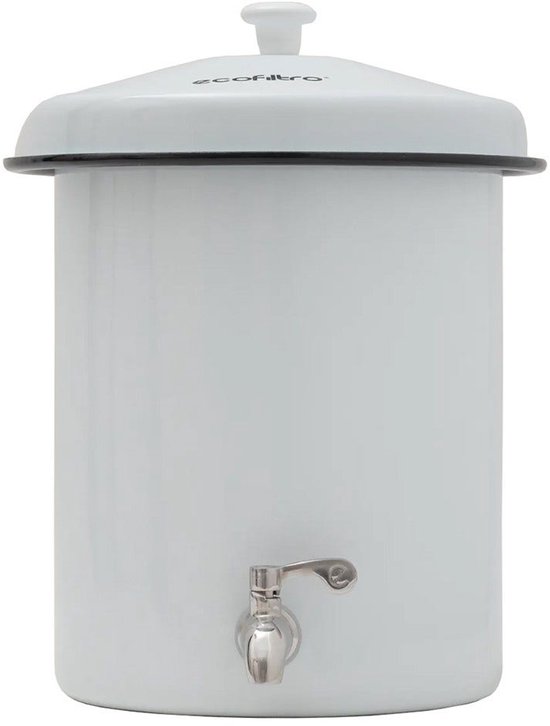 Ecofiltro 5 liter waterfilter in wit met geëmailleerd stalen behuizing en RVS kraantje