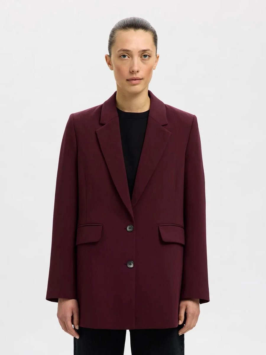 Selected Femme Rita LS Relaxed Blazer Fig Melange Bordo