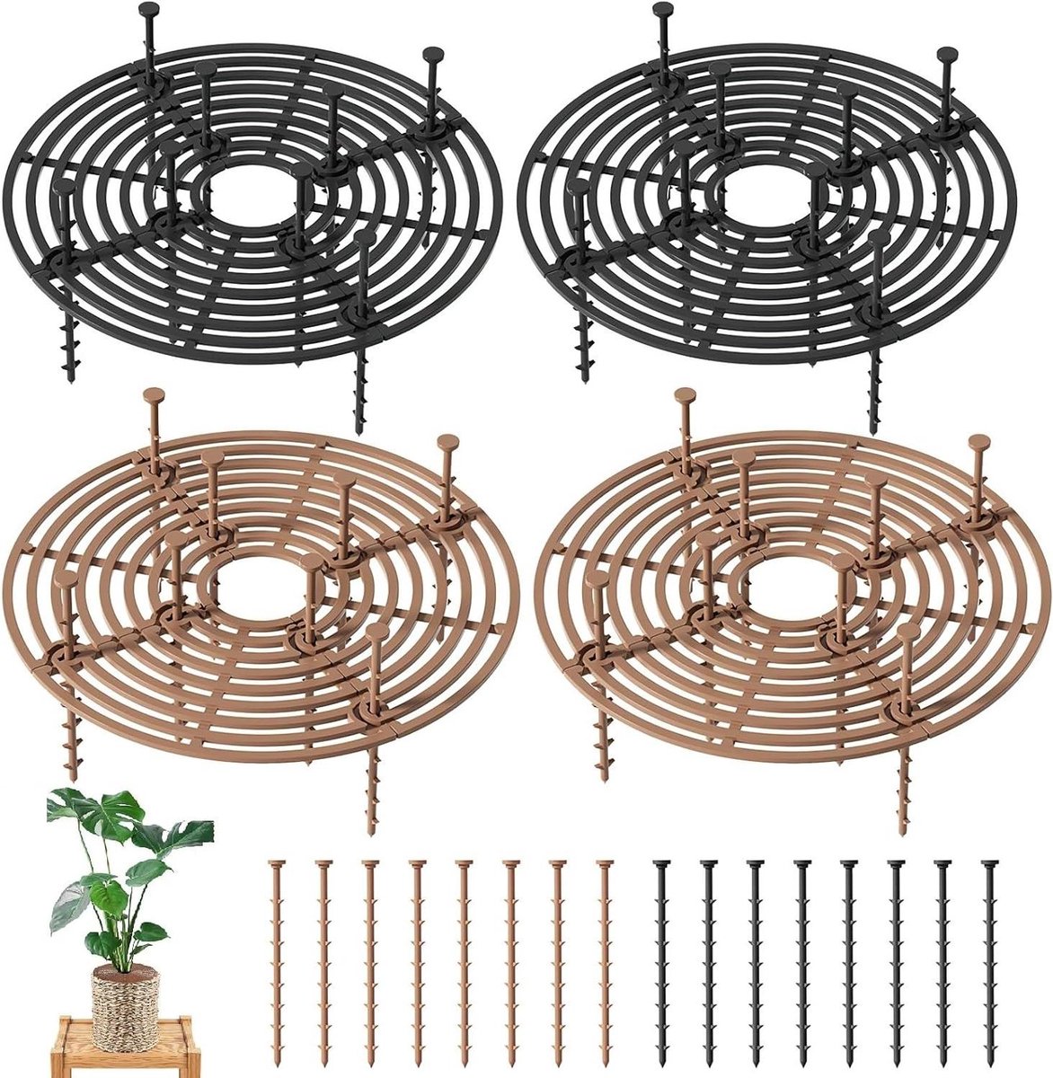 Allecto Premium - Bloempotrooster 4 Stuks - Kunststofrooster voor Plantenbescherming - Kat Hond Baby Veiligheid