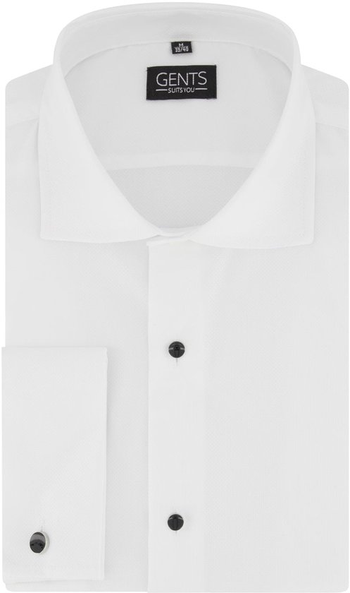 Hommes - Chemise de Smoking à clous structurés - Katoen - Wit - Taille XL