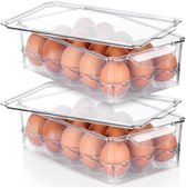 Belle Vous Ei Opslag Container met Timer Deksel voor Koelkast - BPA-vrij Plastic 18 Eier Tray - Draagbaar/Stapelbare Doorzichtige Ei Organizer Doos voor Koelkast met Maand/Dag Timer - Transparant