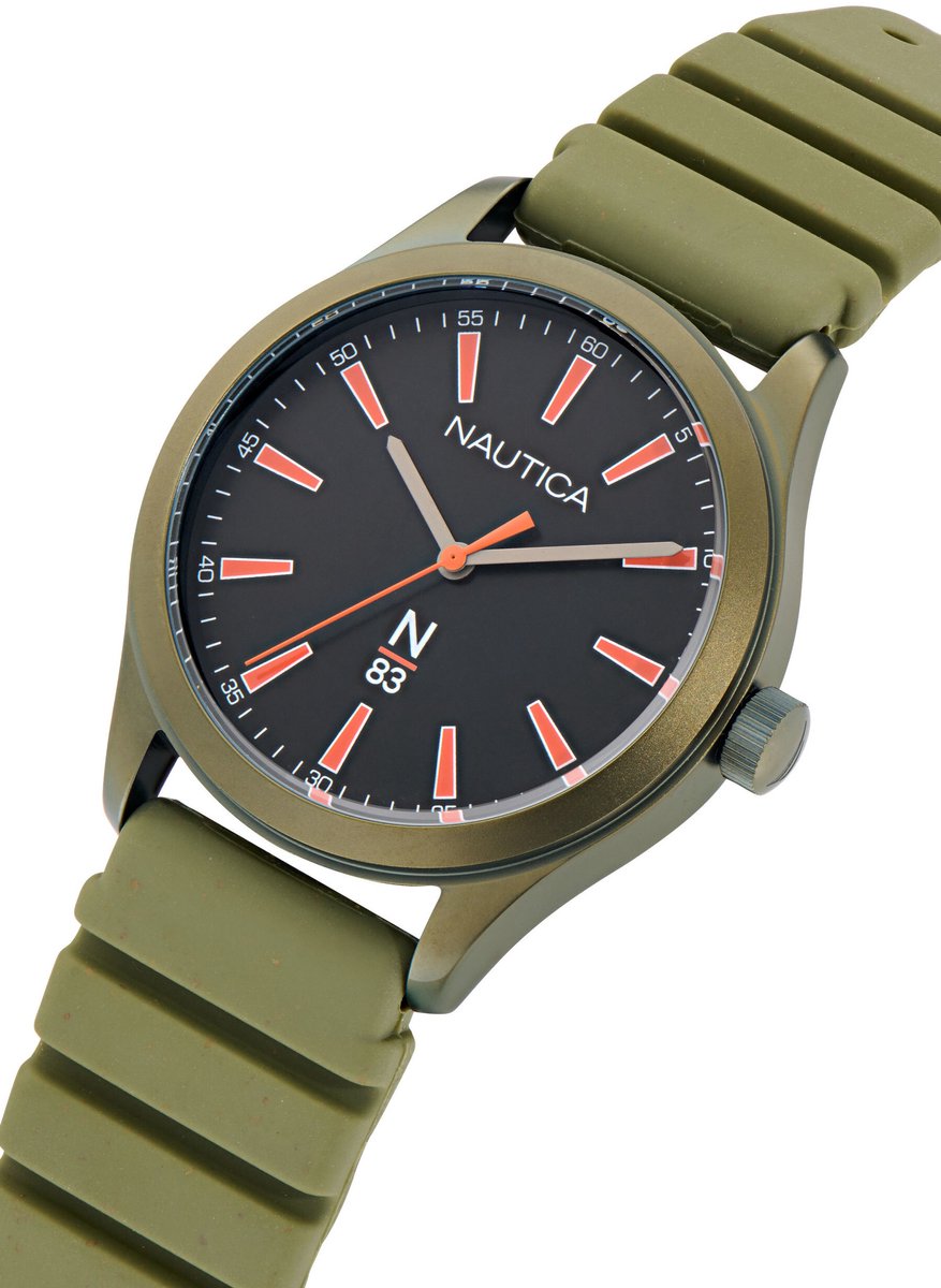 Nautica Hannay Bay Kwarts Analoog Horloge Groente Case: 100% Stainless Steel | Armband: 100% Bio-Based Pu 42 mm NAPHBF403