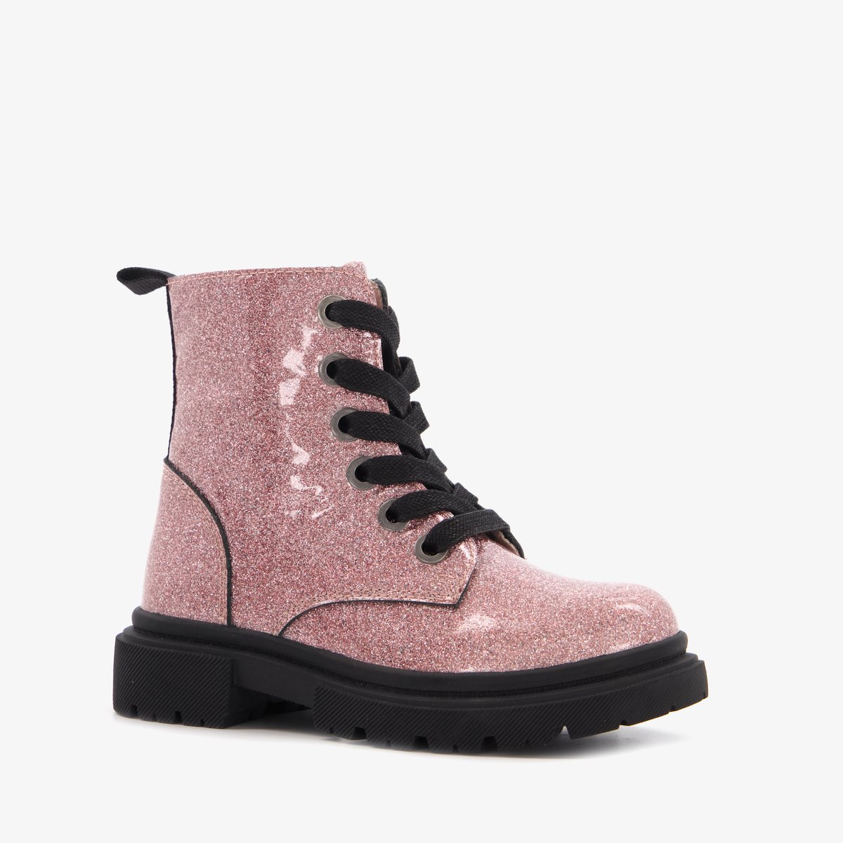 Stap leren meisjes veterboots roze zwart - Maat 24