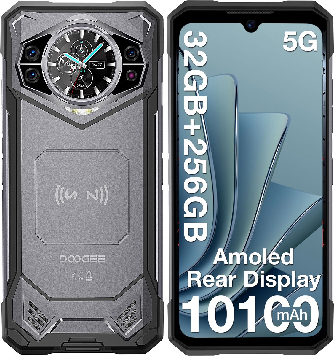 DOOGEE S200 5G - Robuuste Smartphone - Robuuste Telefoon - Android 14 - 32GB RAM + 256GB ROM/2TB TF - 10100 mAh/33W - 6,72 inth + 120Hz - 100MP+20MP Nachtzichtcamera-Donkergrijs