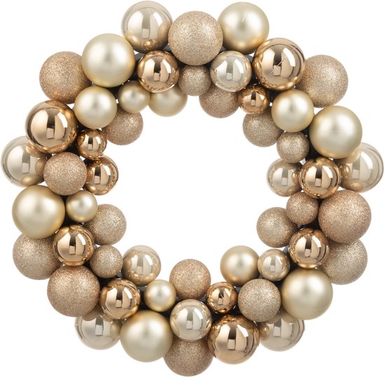 J-Line Couronne Boules De Noël Plastique Beige/Écru