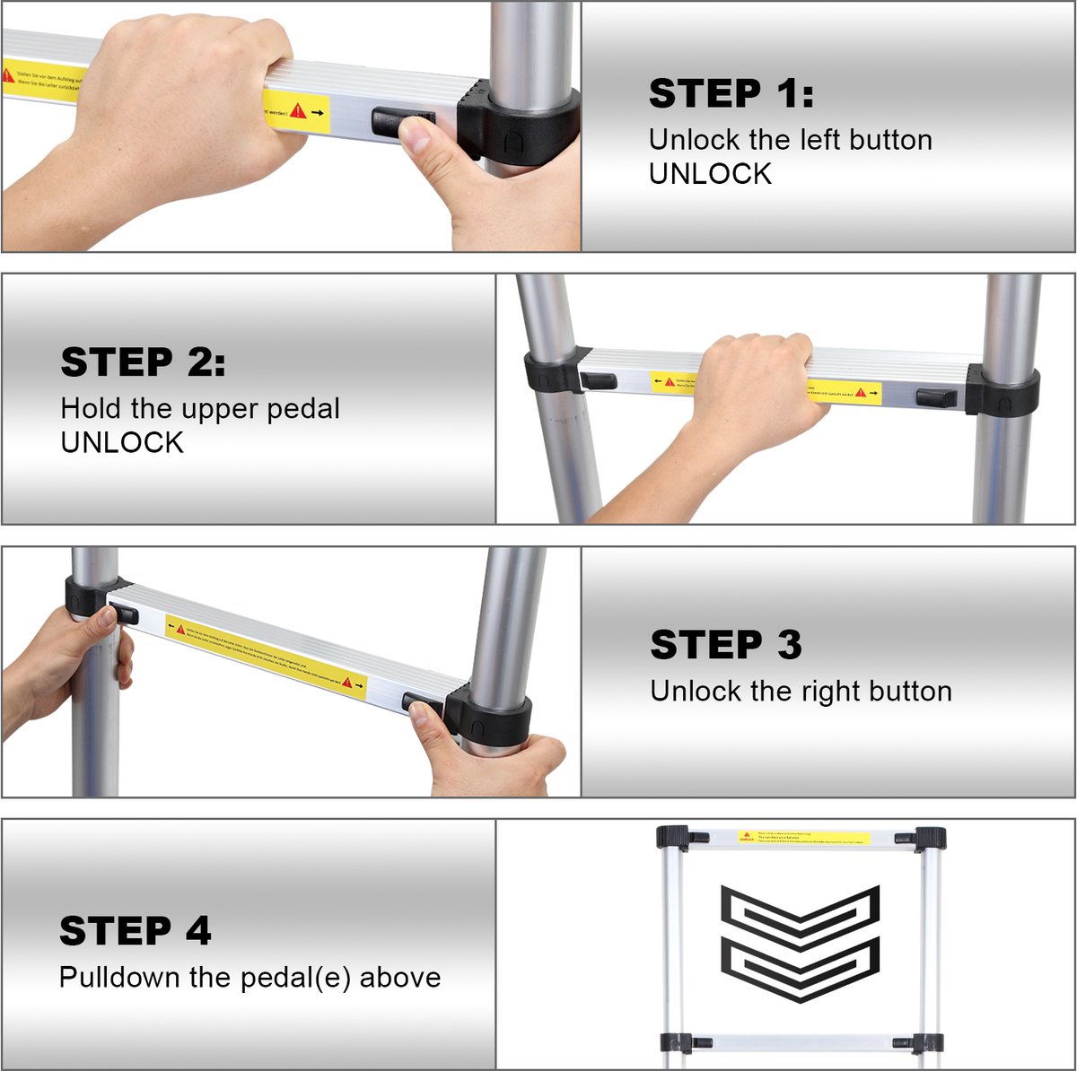 Telescopische Ladder - Telescoopladder - 3,2 m zilver, Max. Belasting 150 kg, Compact en Draagbaar met Soft Closing Systeem, Geschikt voor Particulier en Professioneel Gebruik, Telescopische Vouwladder – foto 2
