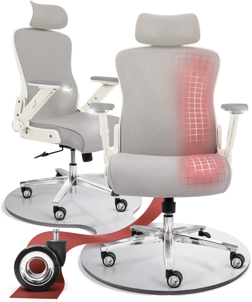 CLOUVOU PowerSeat Ergonomische Bureaustoel voor Kantoor - 5D Armleuningen - 3D Hoofdsteun - Max. 200 kg - Crèmewit