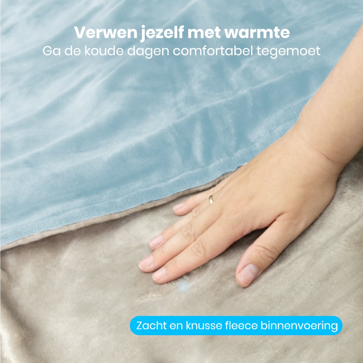 Auronic Elektrische Deken - 160 x 120 cm - 1 Persoons Warmtedeken - 3 Warmtestanden met Timer - Verwarmingsdeken - Lichtblauw – foto 4