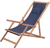 Bol.com Strandstoel inklapbaar stof en houten frame blauw aanbieding