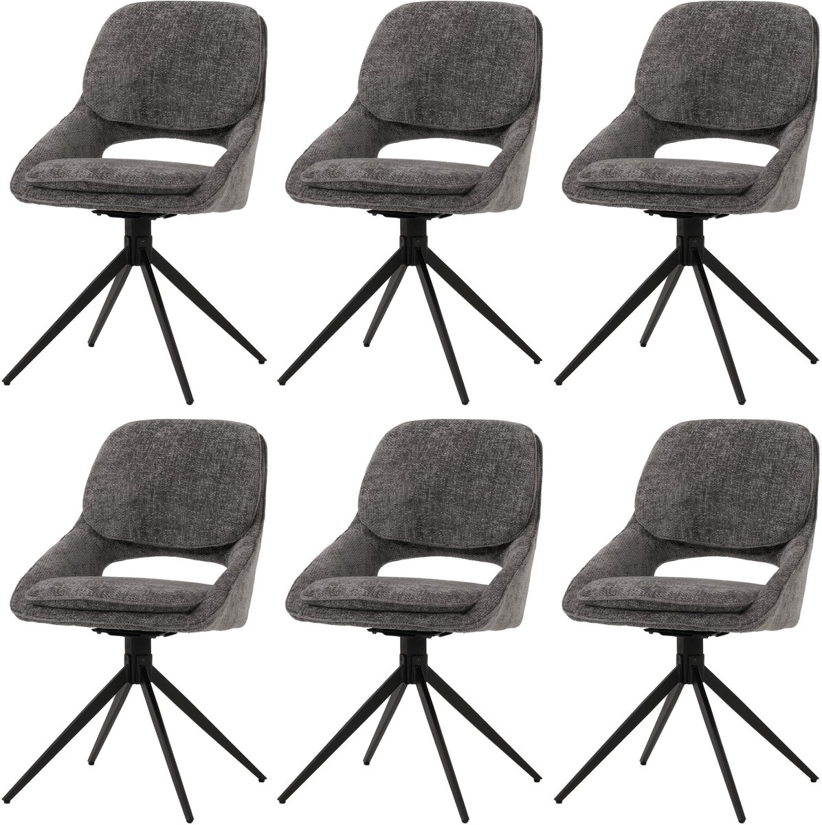 Set van 6 eetkamerstoelen MCW-N73, keukenstoel, draaibaar met automatische terugvering, stof/textiel chenille (490g/m²) Oeko-Tex ~ donkergrijs