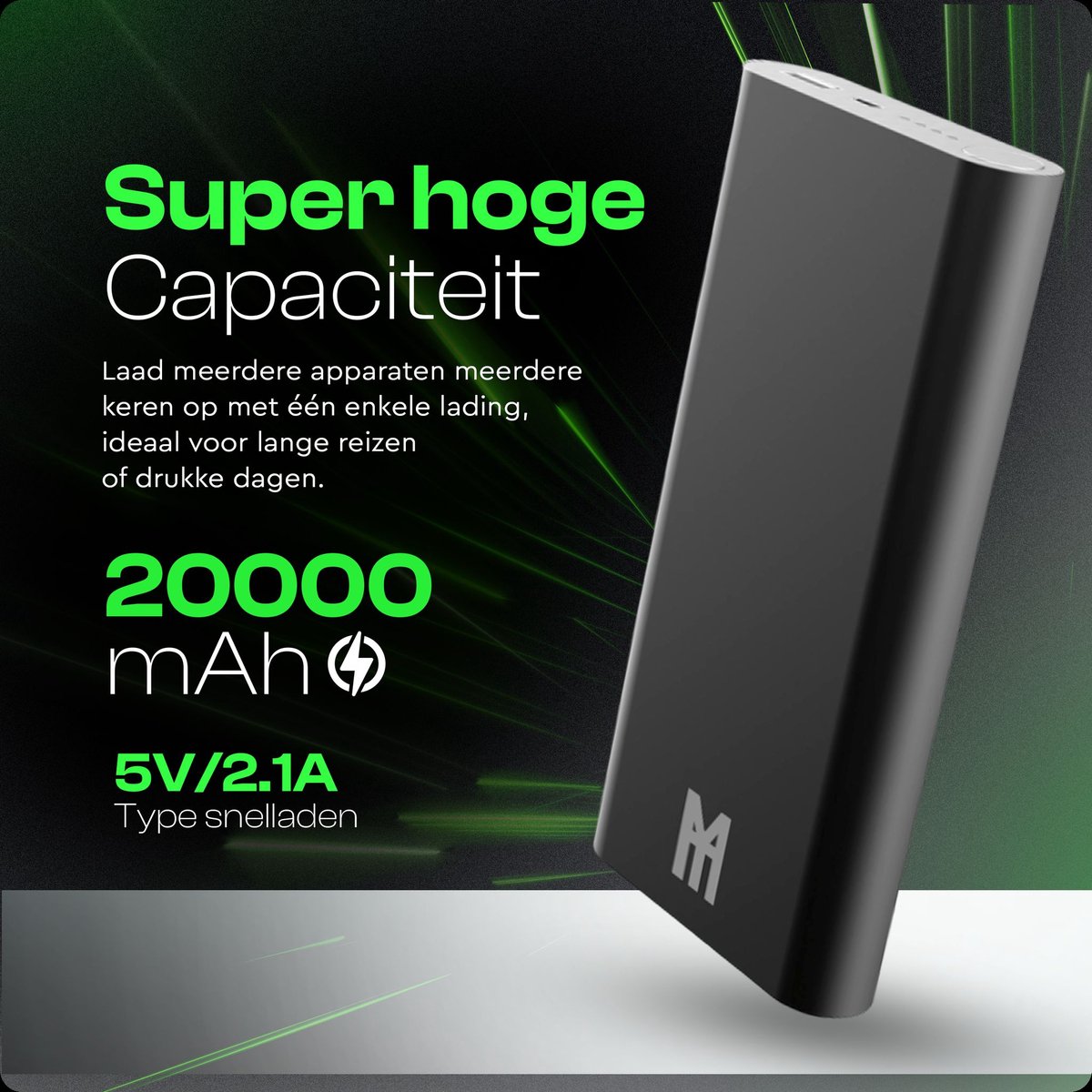 Koopjes Katwijk Powerbank 20000mAh Snellader met LED - afbeelding 2
