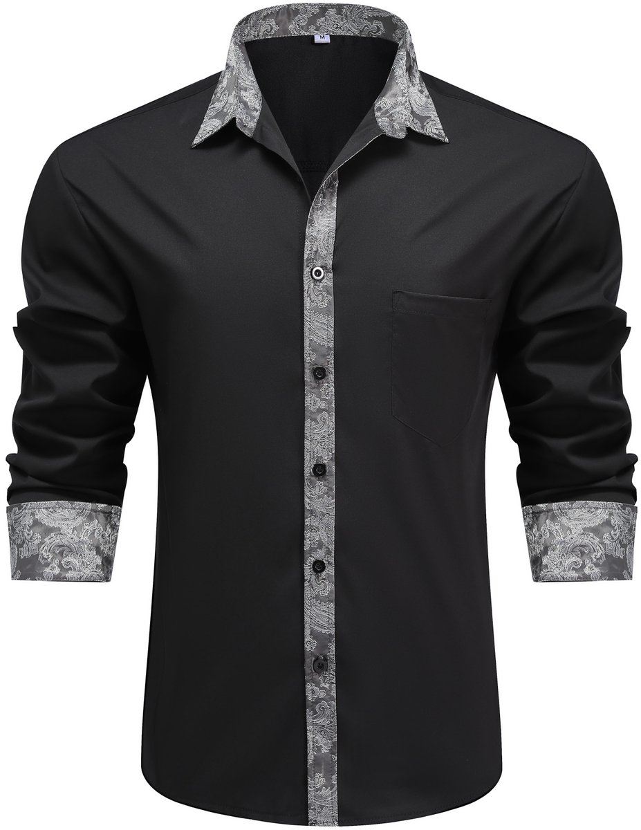 Allthemen Heren Geborduurd Overhemd Lange Mouwen - Losse Fit Kraag Casual Shirt - XL