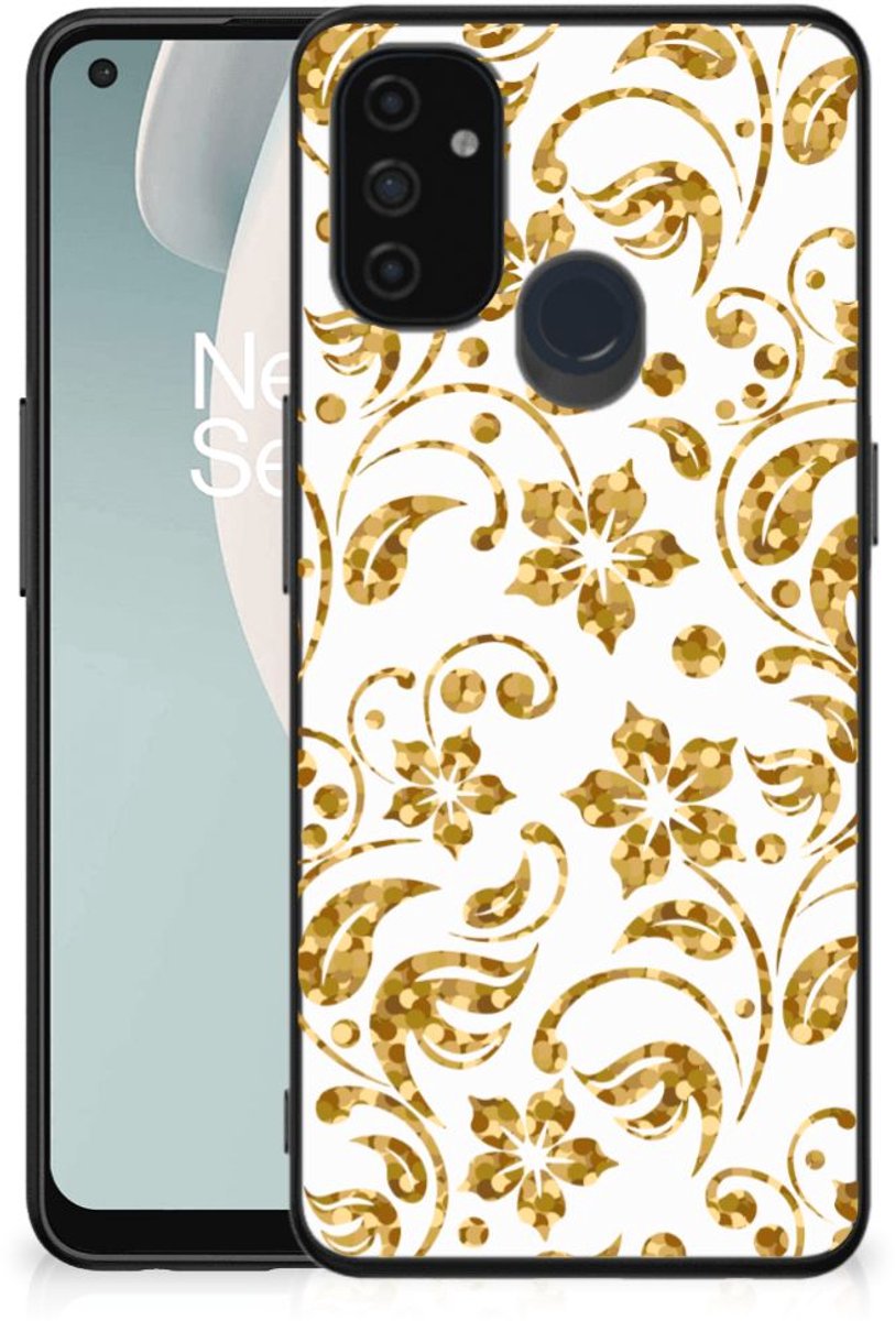 OnePlus Nord N100 Bloemen Hoesje Gouden Bloemen