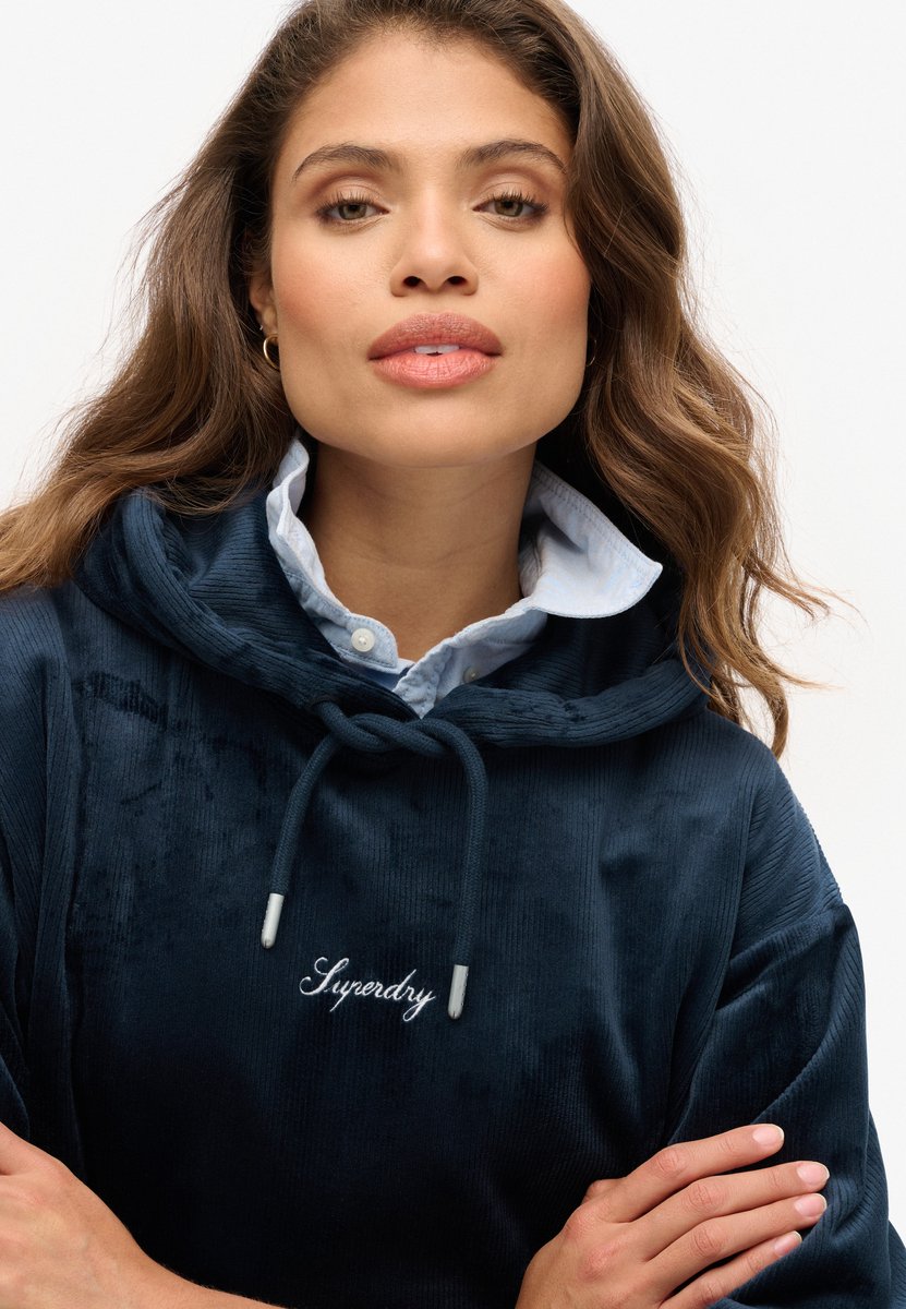 Superdry Ruimvallende Country Club velours hoodie Dames Hoodies Marineblauw