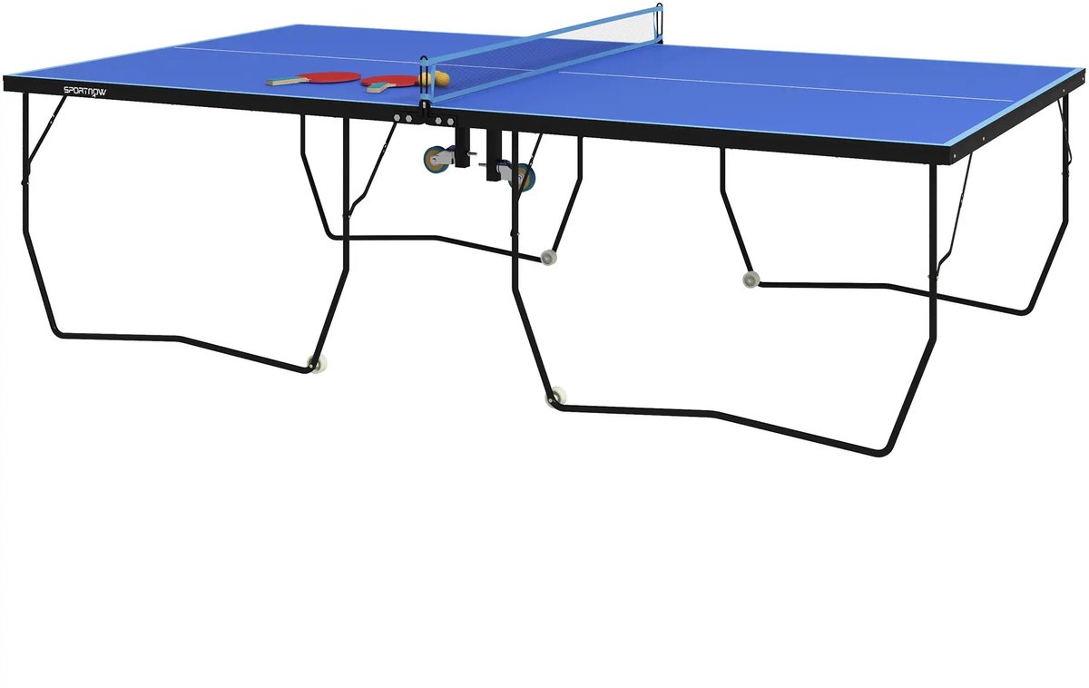 Tafeltennistafel Bundel - Tafeltennistafel Indoor - Pingpongtafel voor binnen - Speeltoestel voor binnen - Inclusief Batjes + Balletjes - Inklapbaar - Verrijdbaar - Inclusief 2 tafeltennisbatjes houder en tafeltennisnet - 274x152,5x76cm - Blauw