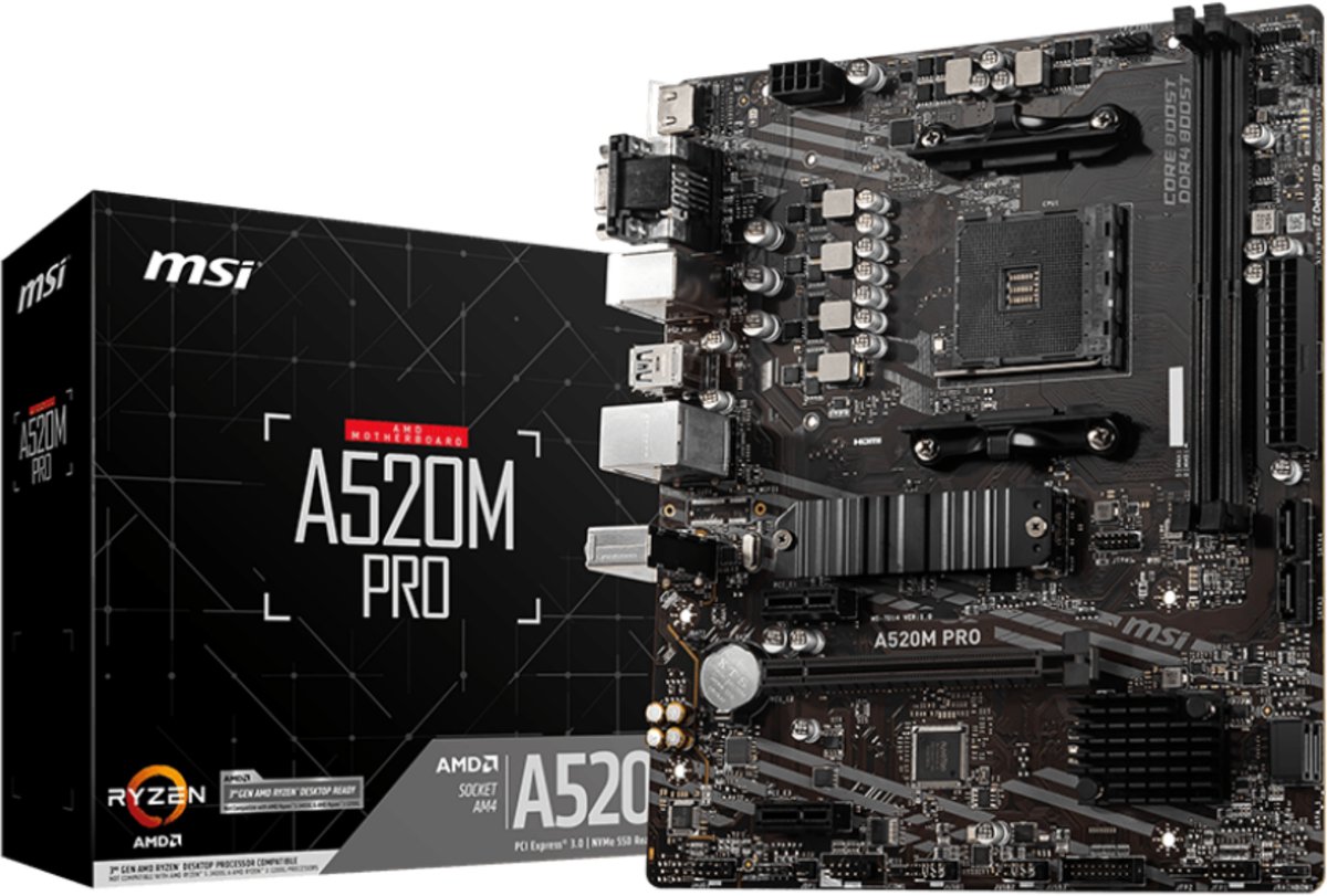 MSI A520M PRO moederbord AMD A520 Socket AM4 micro ATX