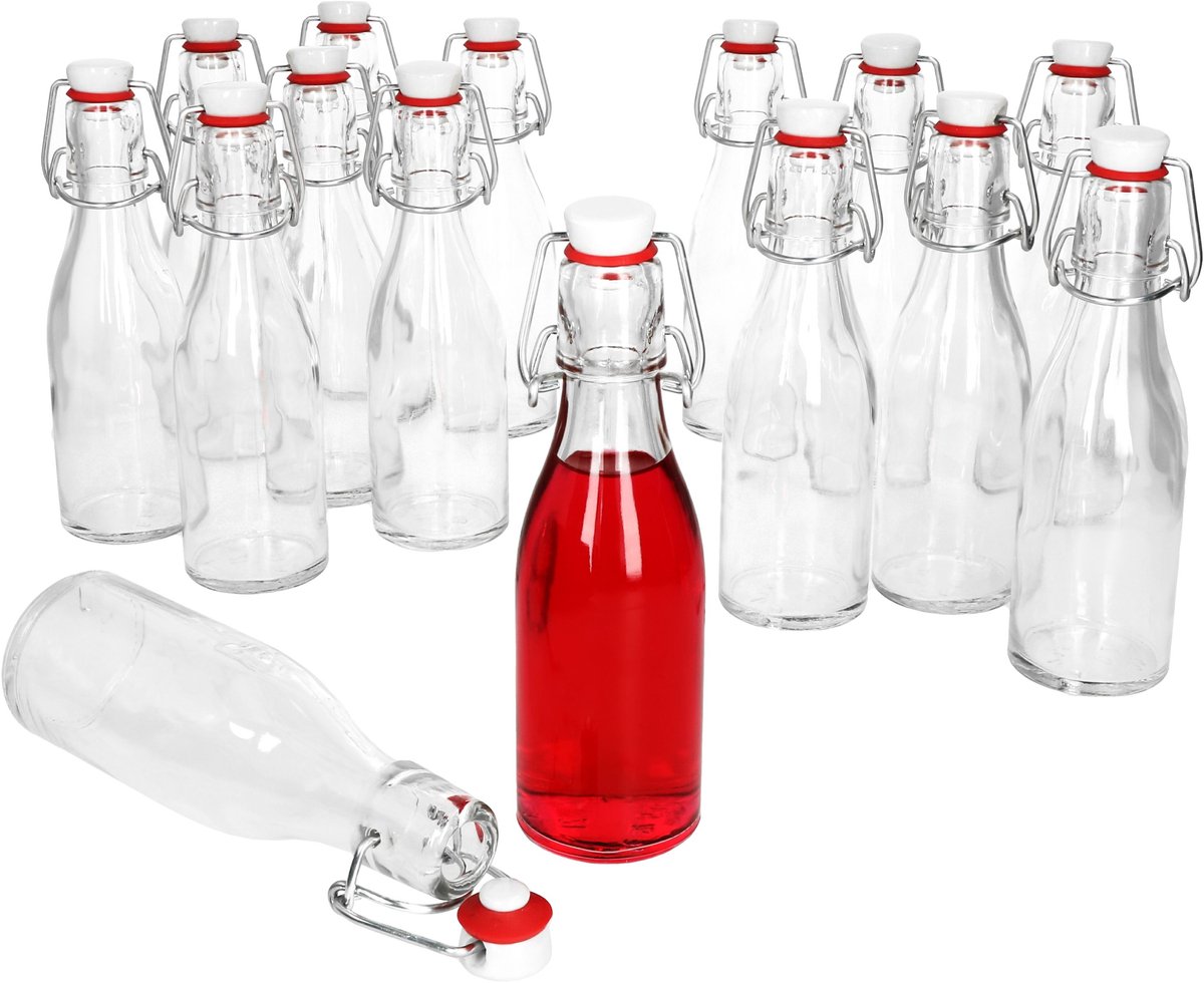 Set van 15 schommelflessen 200 ml + schommeldop - glazen fles voor cider, sap, bier, schnaps, likeur, azijn & olie