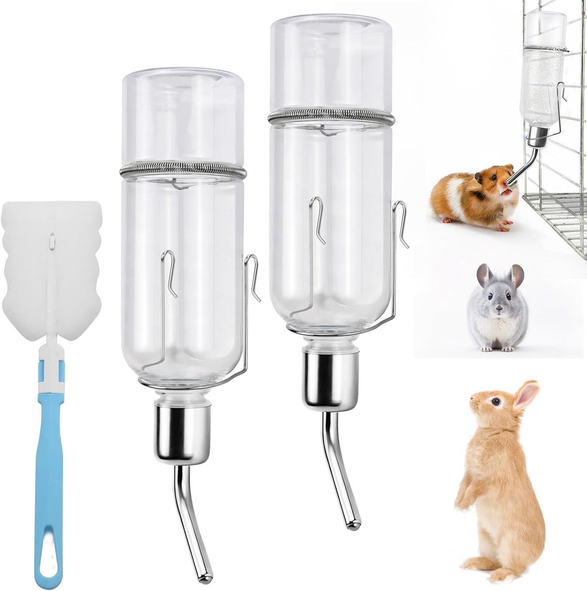 Drinkfles voor knaagdieren – Hangende huisdier waterdispenser met houder – Ideaal voor konijnen, hamsters en cavia’s