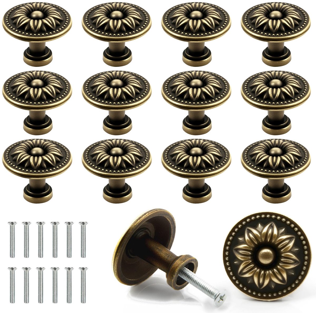 Ibenzoa® Set van 12 Vintage Bloemenpatroon Meubelknoppen met Schroeven voor Diverse Meubelstukken