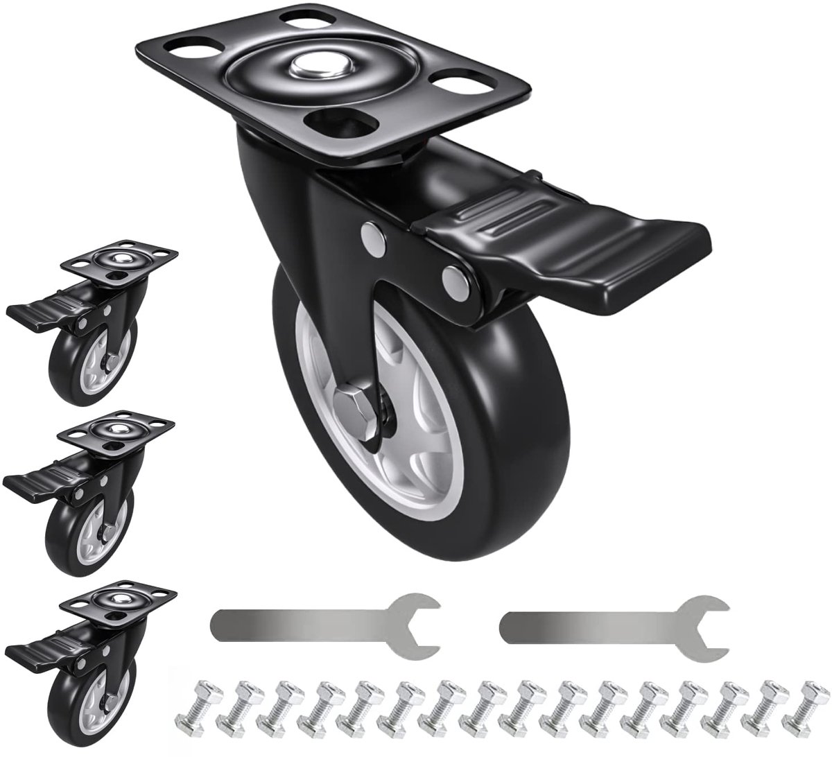 Ibenzoa® Zwenkwielen van 125 mm met remmen, schroeven en schroevendraaier voor zware belasting