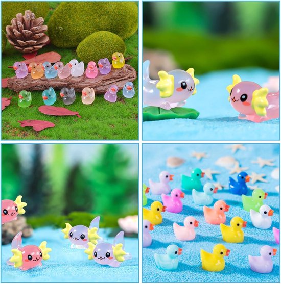 ONBAGLST 120 stuks mini hars eenden bulk kleine eendenfiguren, eendendecoratie voor miniatuur landschap, tuin, aquarium, knutselspellen, poppenhuisdecoratie, geschenken, feestgeschenken, speelgoed