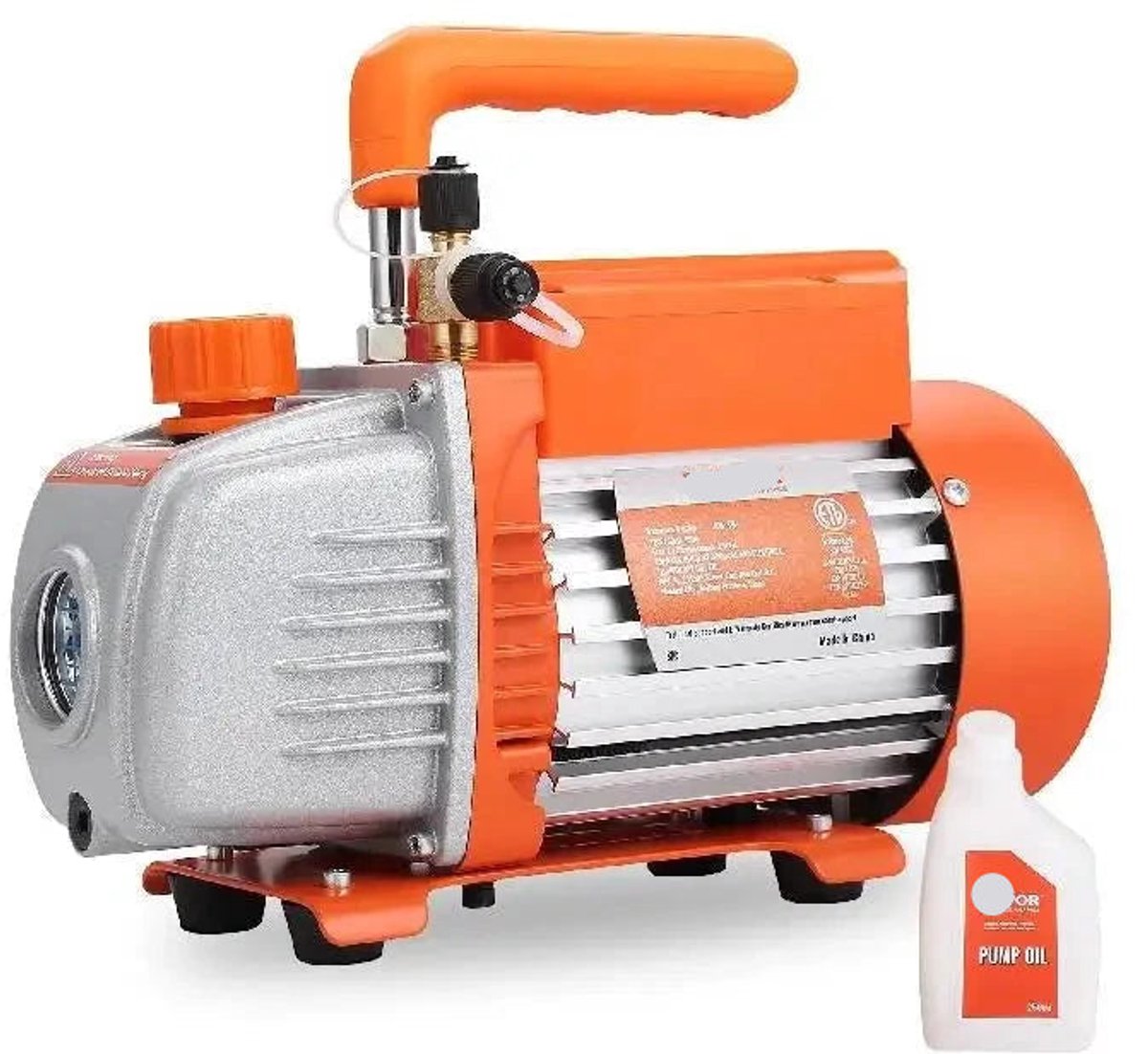 Vacuümpomp - Koelmiddel vacuümpomp - Koelgereedschap - HVAC-koeling - 1 fase - met meter - Droogpomp - 3,5 CFM - 150 W - Oranje