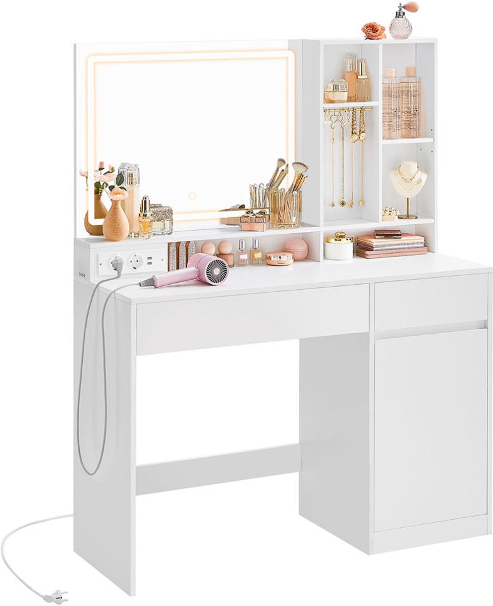 -kaptafel met LED -verlichting - ijdelheidstafel - make -updesk - MDF en spaanbord - wolkenwit - 40 x 110 x 138 cm