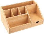 Allecto Plus - Organiseur de bureau en bois avec porte-stylo, tiroir et design en bambou pour le bureau et la maison - 245 x 15 x 11 cm