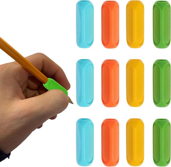 Potloodgreep-trainer, pengreep-correctiegereedschap, schrijfhulp, pengreep voor kinderen, potloodgreep, corrector, tift-schrijfhulp met 10 potloden (blauw