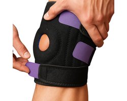 Kniebrace – Verstelbare Kniebandage – Ondersteuning bij Patella Blessures, Artrose & Meniscus – One Size Fits All – Comfort & Stabiliteit – Zwart / Paars