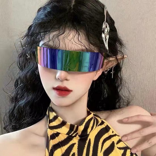 Futuristische Zonnebril Set van 2 - Kleurvolle Spiegellens voor Feesten en Cosplay van Merkloos — afbeelding 5