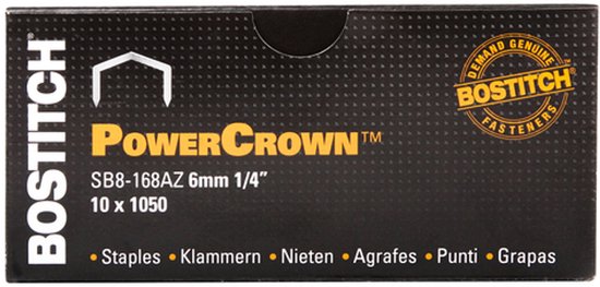 Zwarte doos Bostitch PowerCrown nieten SB8-168AZ 6mm 1/4", 10 x 1050.