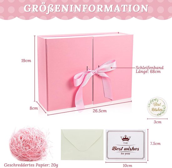 Geschenkdoos met strik en deksel, 23 x 23 x 18 cm, bruiloft