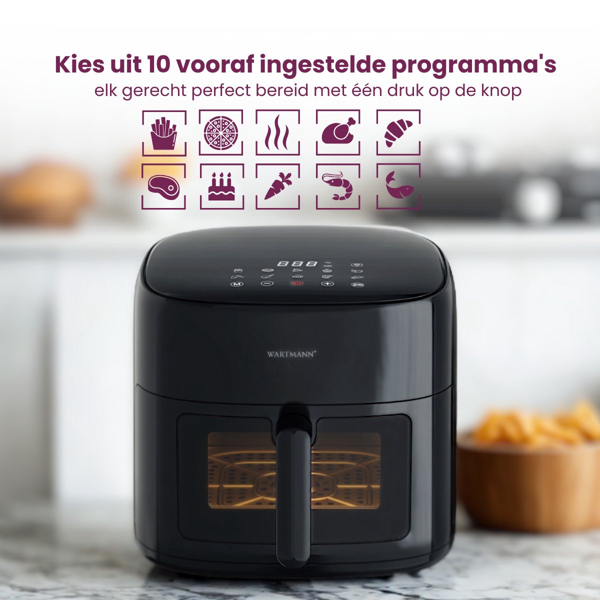 Afbeelding 3 van Wartmann Airfryer / Heteluchtfriteuse - PFAS-vrij - WM-2408 AF - 1500 W - 6 liter