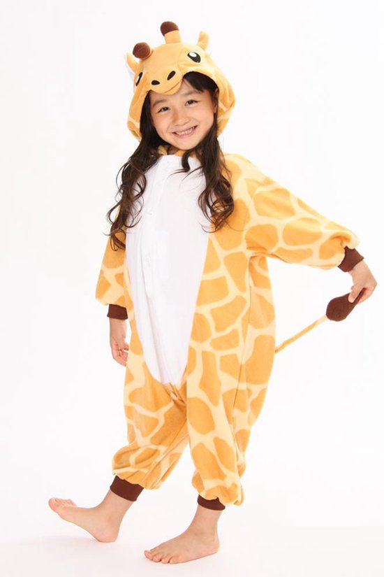 KIMU Onesie Giraf Pakje - Maat 110-116 - Girafpak Kostuum Oranje Geel Giraffe Pak - Kinder Zacht Jumpsuit Pyjama Dierenpak Jongen Meisje Carnaval Carnavalspak